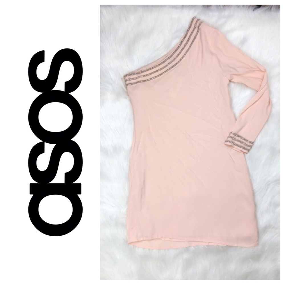 🆕 ASOS One Shoulder Blush Pink Sequin Dress
